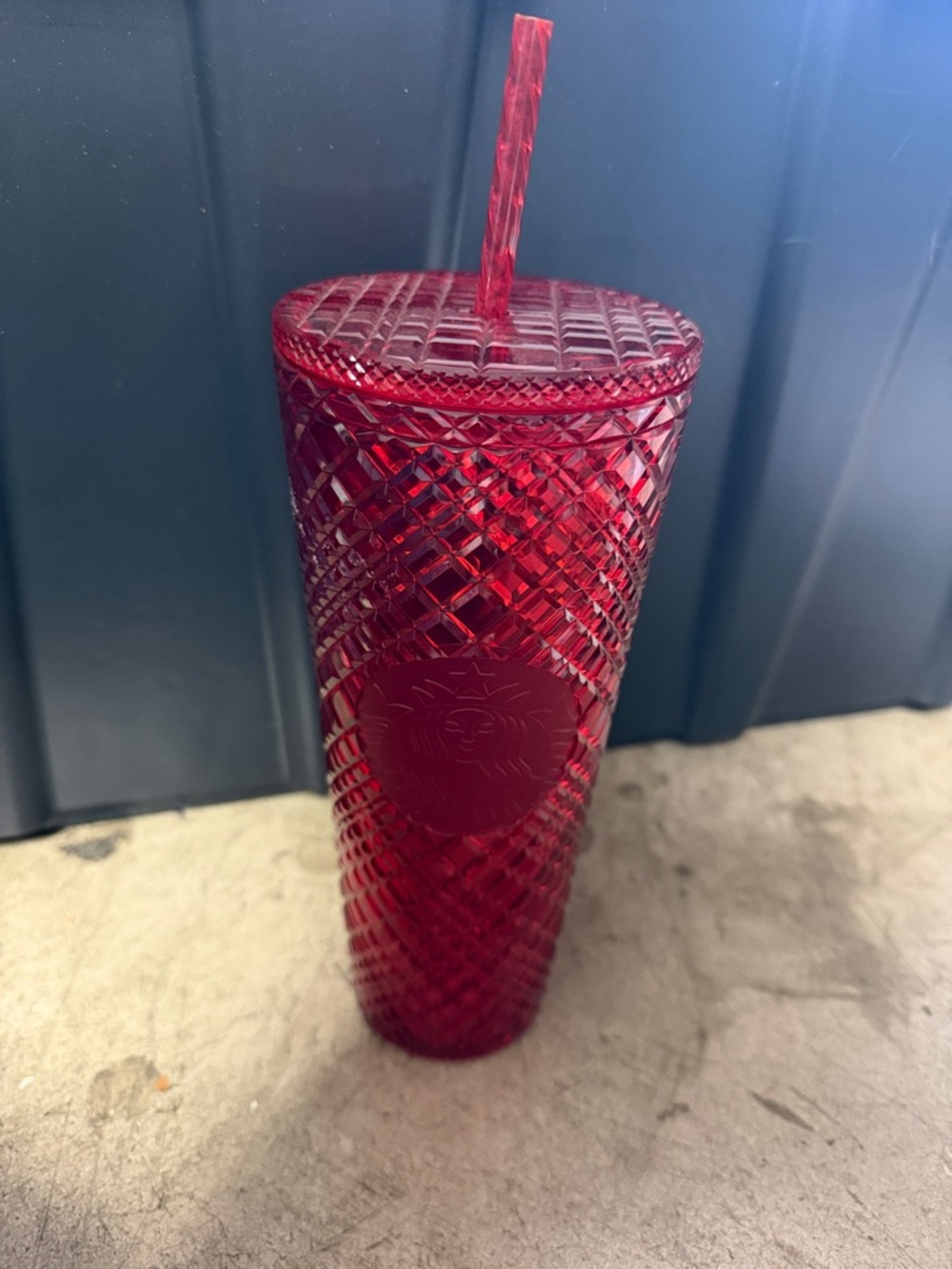 Starbucks Red Faceted Reusable Cold Cup with Straw
